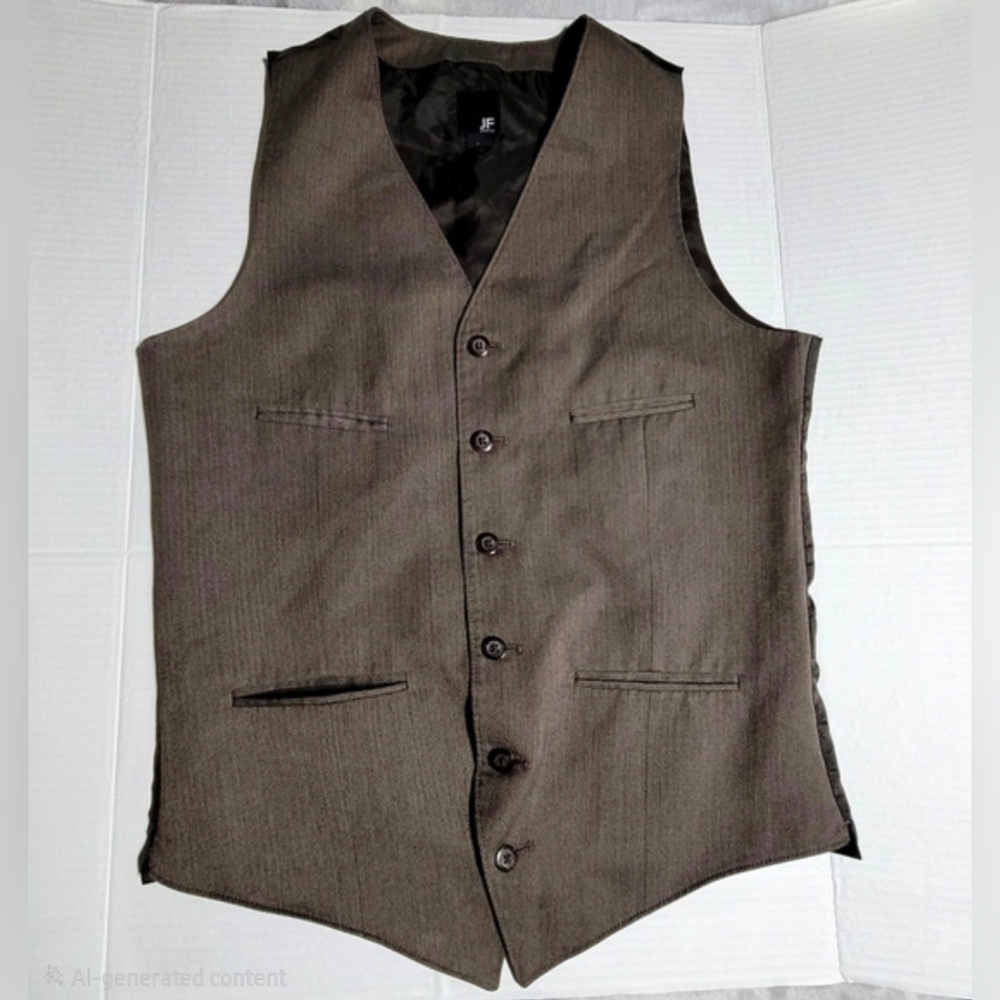 J.Ferrar Holiday Suit Vest Slim Fit Light Brown, Sz Small Buttons Sleeveless - Picture 4 of 9